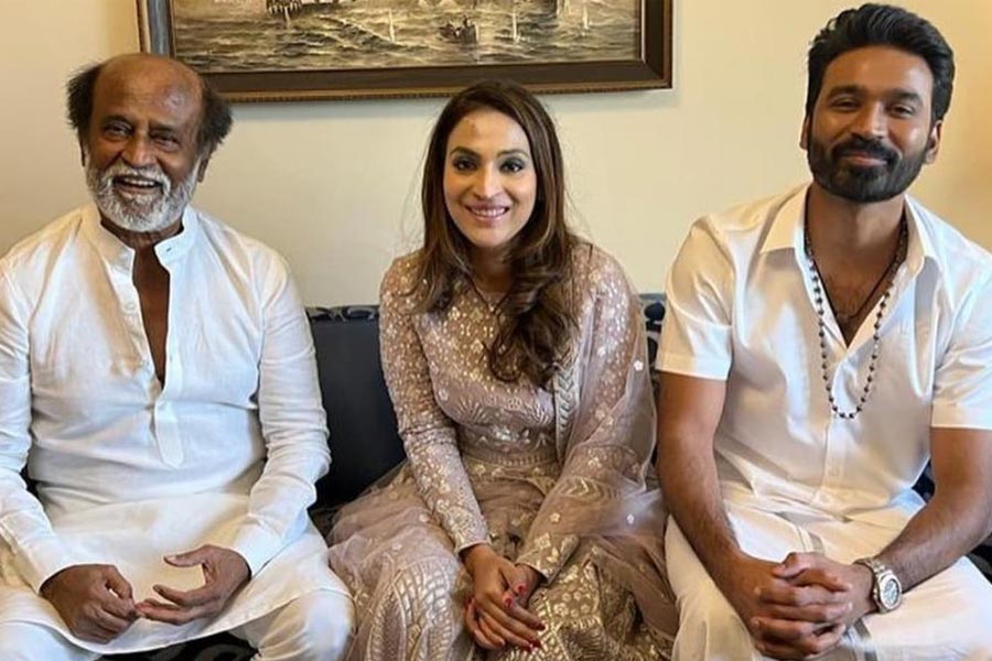 Dhanush with Aishwarya Rajinikanth and Rajinikanth