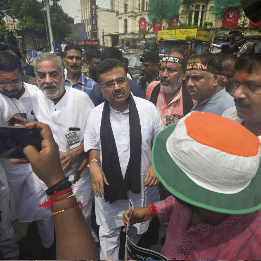 নবান্ন অভিযান কর্মসূচিতে শুভেন্দু অধিকারী। শনিবার।