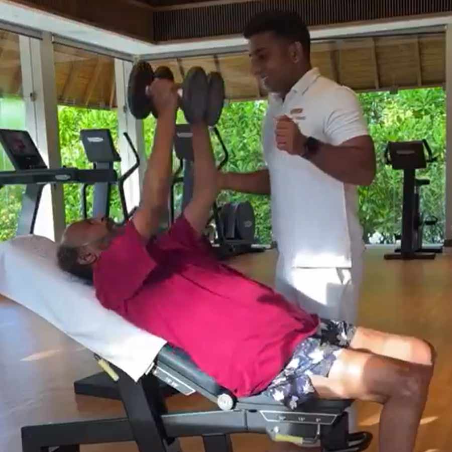 Rajanikanth performs strength-based exercises like incline dumbbell press to stay fit and healthy