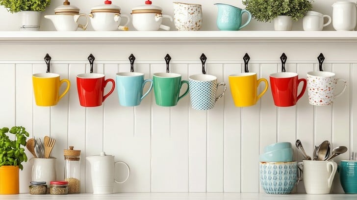 এ ক্ষেত্রে একটু সচেতন হতে হবে দেওয়ালের রং নিয়েও। গাঢ় রঙের কাপ-ডিশের নেপথ্যে যদি হালকা রঙের বা মানানসই দেওয়াল না থাকে তাহলে বিষয়টি ফুটবে না। 