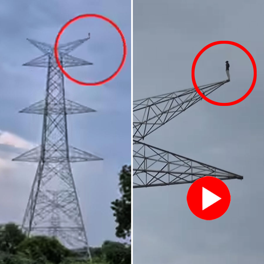 Video shows Police rescued man climbed up to high tension tower for love marriage