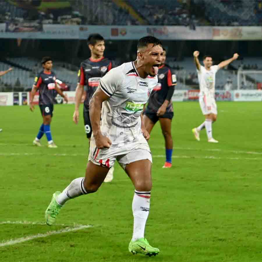 NEUFC striker Alaaeddine Ajaraie handed his gifts to his daughter after his team won Durand cup 2025