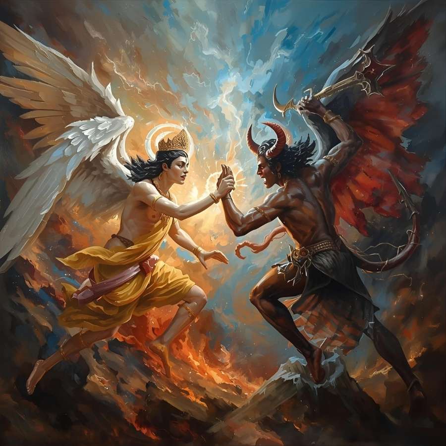 ৬। সেই সময়েই তিনি আবির্ভূত হন ময়ূরেশ্বর রূপে। বাহন হল ময়ূর, হাতে শঙ্খ-চক্র-কুঠার। দেবগণ ও রুদ্রগণের মিলিত যুদ্ধ শুরু হল অসুর বাহিনীর বিরুদ্ধে।