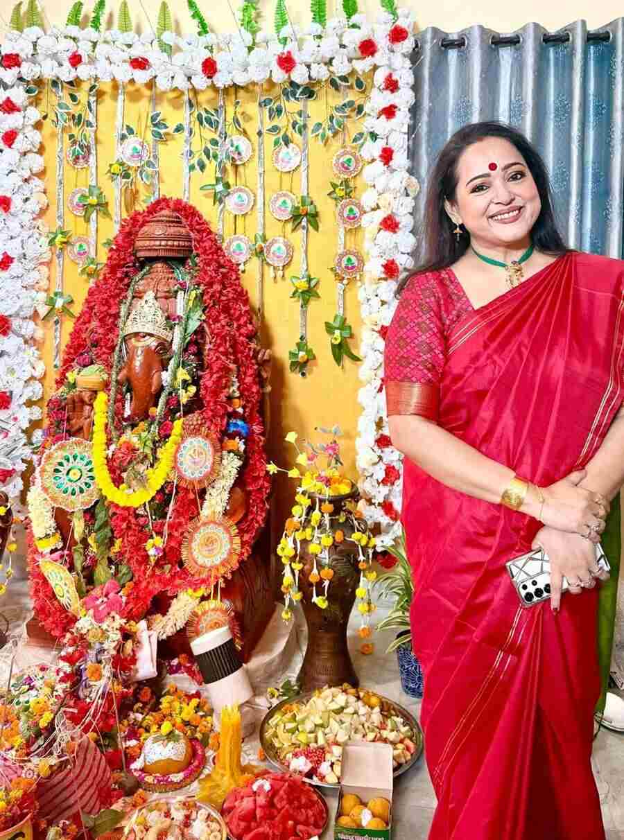 দেব আরাধনায় অপরাজিতা আঢ্য।