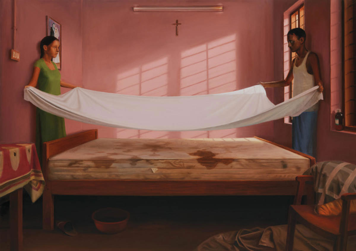 ছায়া-সুনিবিড়: বিড়লা অ্যাকাডেমিতে শিল্পী টম ওয়াট্টাকুজ়ির একক প্রদর্শনীর চিত্রকর্ম।