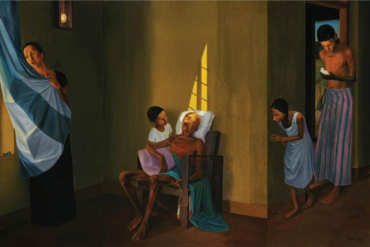 ছায়া-সুনিবিড়: বিড়লা অ্যাকাডেমিতে শিল্পী টম ওয়াট্টাকুজ়ির একক প্রদর্শনীর চিত্রকর্ম।