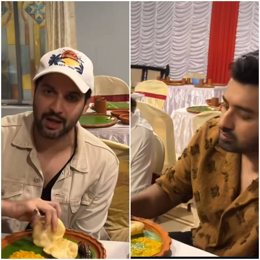 লুচি-ছোলার ডালে মগ্ন বিক্রম চট্টোপাধ্যায়, অঙ্কুশ হাজরা।