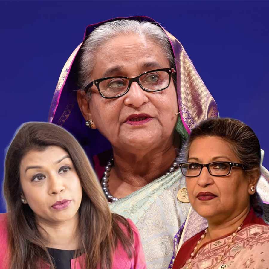 (বাঁ দিক থেকে) টিউলিপ সিদ্দিক, শেখ হাসিনা এবং শেখ রেহানা।