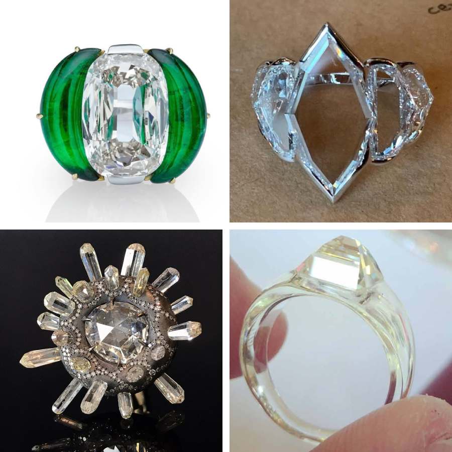 শিল্পী থিওডোরোস স্যাভোপোলোসের নকশা করা কিছু আংটি। 