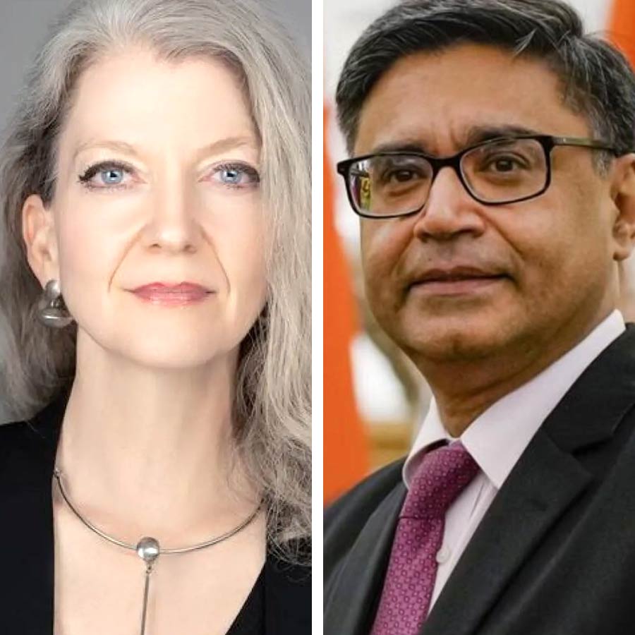 (বাঁ দিকে) আমেরিকার বিদেশ দফতরের রাজনৈতিক বিষয়ের আন্ডার সেক্রেটারি অ্যালিসন হুকার এবং ভারতের বিদেশ সচিব বিক্রম মিস্রী (ডান দিকে)।