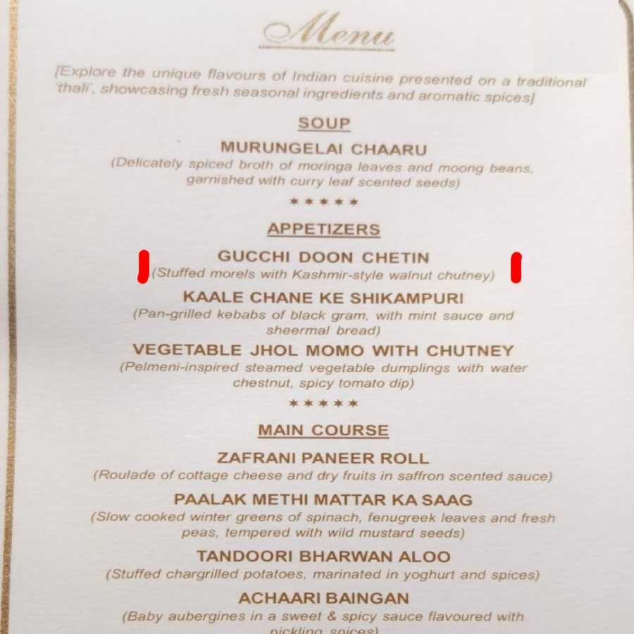 রাষ্ট্রপতি ভবনের মেনু কার্ডে অন্যান্য খাবারের সঙ্গে রয়েছে ‘গুছি দুন সেতিন’!