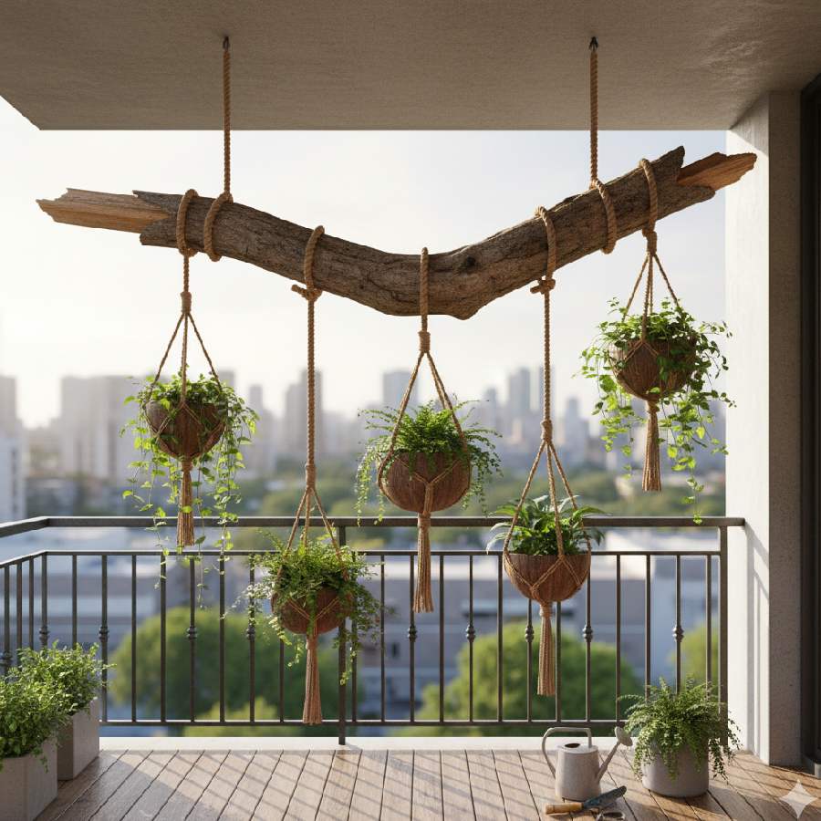 নারকেলের খোল দিয়ে টব।