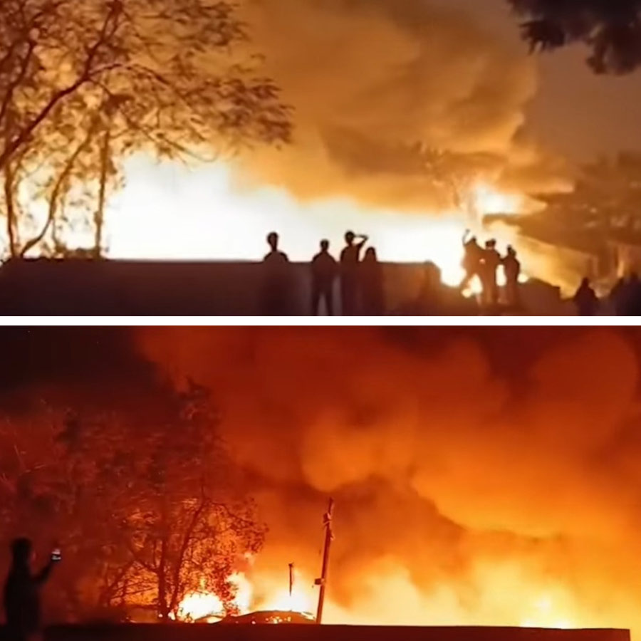 Massive fire breaks from a slum near eco park in Newtown on wednesday evening dgtl