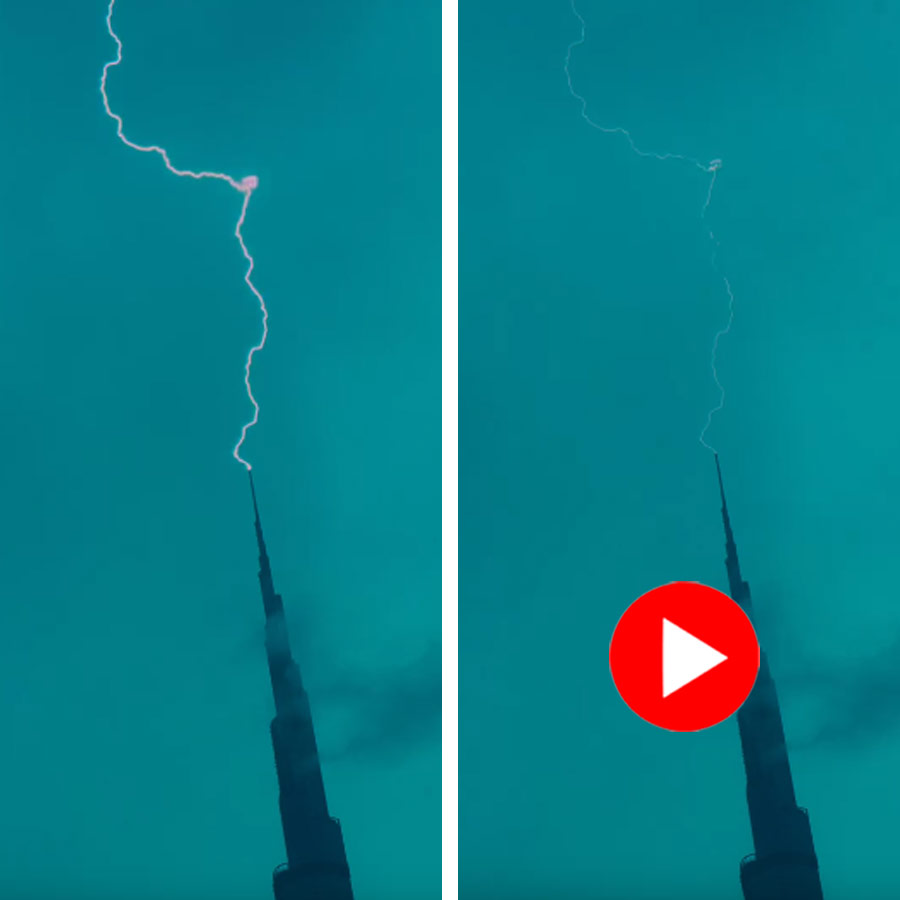 lightning hitting the Burj Khalifa amid severe storms