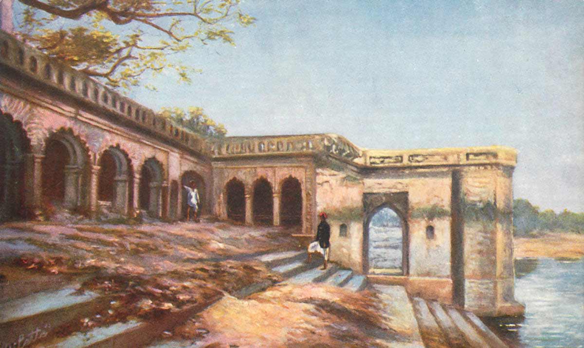  শিল্পীর তুলিতে সতীচৌরার ম্যাসাকার ঘাট, এখন এর সরকারি নাম ‘নানা রাও ঘাট’।  