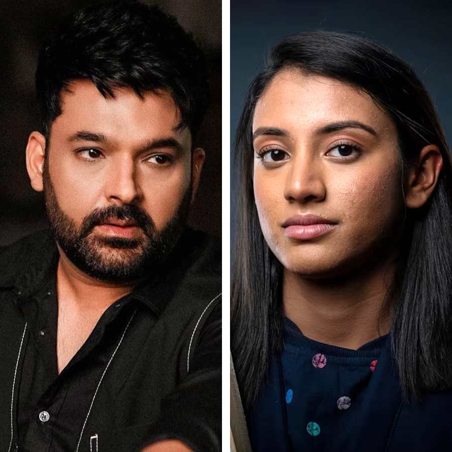 (বাঁ দিকে) কপিল শর্মা, (ডান দিকে) স্মৃতি মন্ধানা।