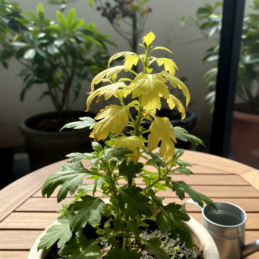 How to Stop Chrysanthemum Leaves or chandramallika from Turning Yellow