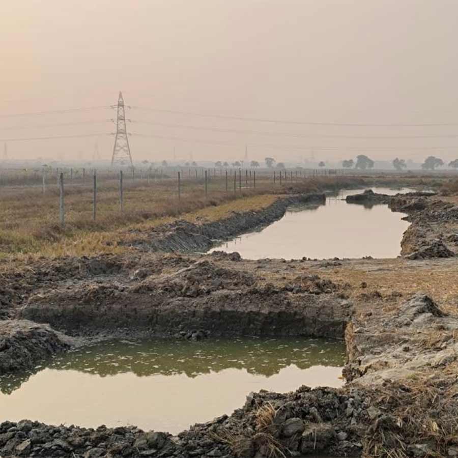 উধাও: এ ভাবেই কৃষিজমি থেকে কেটে নেওয়া হয়েছে মাটি। বারুইপুরের উত্তরভাগ এলাকায়।
