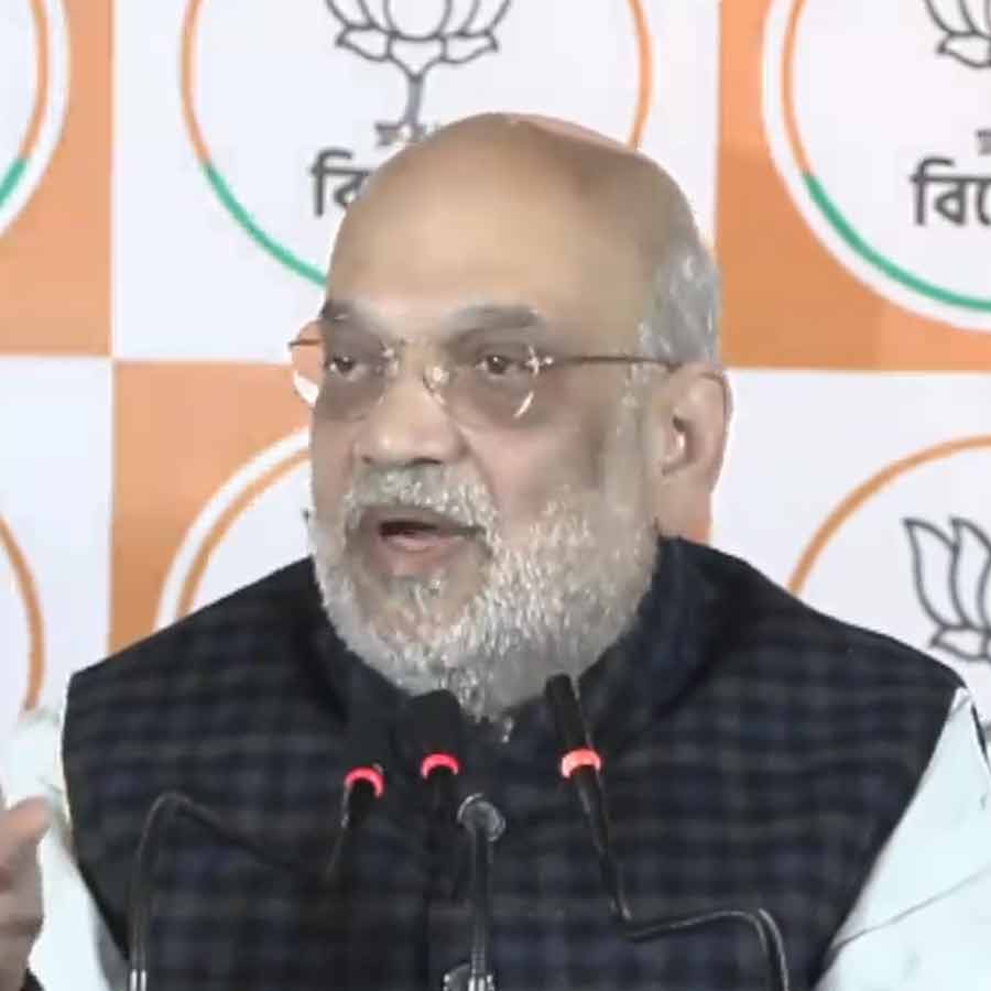 মঙ্গলবার কলকাতায় সাংবাদিক বৈঠকে কেন্দ্রীয় স্বরাষ্ট্রমন্ত্রী অমিত শাহ।