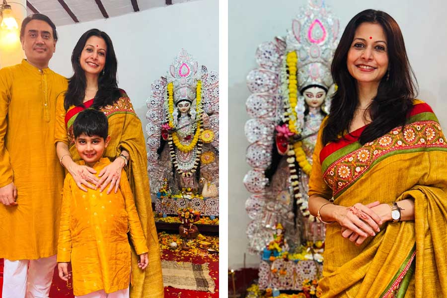 Koel Mallick shares saraswati puja 2025 photos Ranjit Mallicks house with her son kabeer