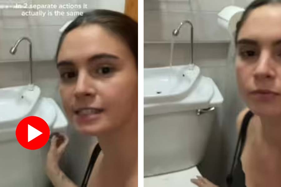 Woman shared a viral video of her bizarre sink-toilet combo bathroom in New York