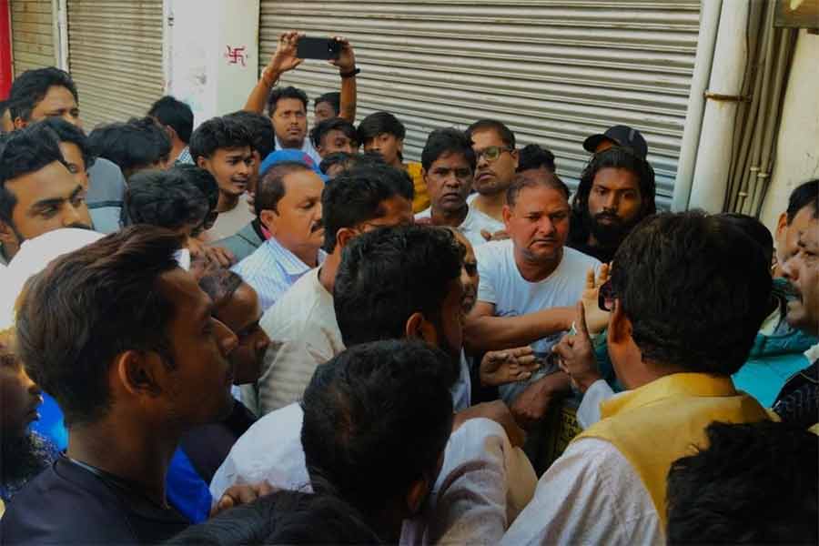 Local residents of Niyamatpur staged agitation against ration dealer