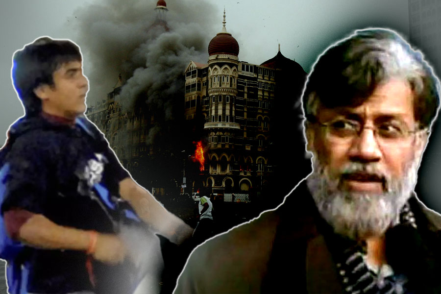 (বাঁ দিকে) হামলাকারী জঙ্গি অজমল কসাব। অন্যতন চক্রী তাহাউর রানা (ডান দিকে)।