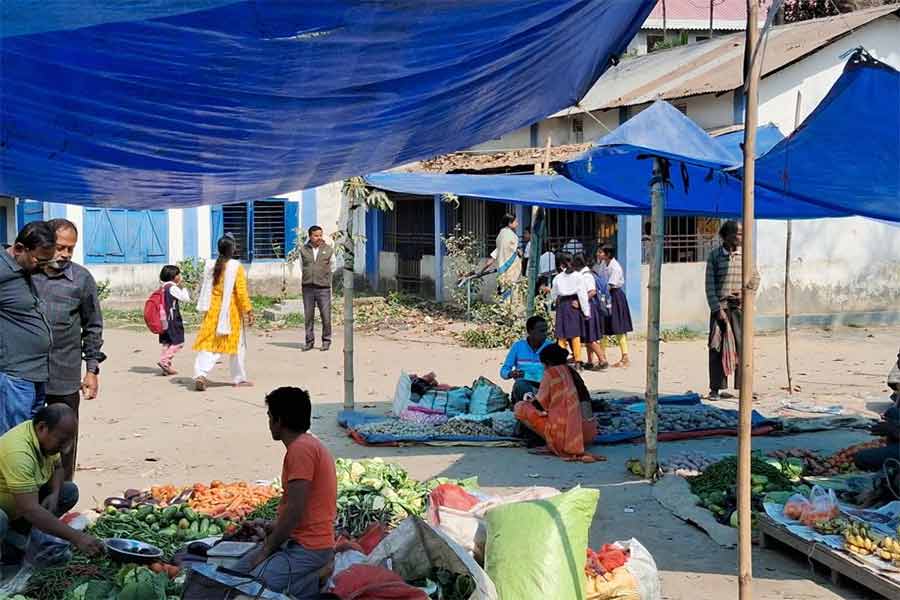 School students are not coming to school as market is running in the school ground