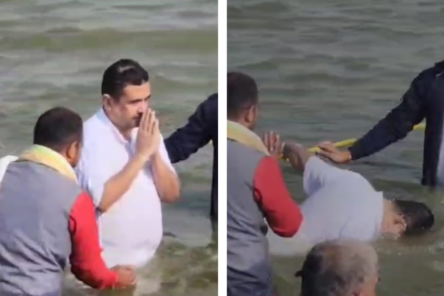 West Bengal LOP Suvendu Adhikari takes Holy Dip at Mahakumbh amidst ‘Mrityukumbh’ uproar in Bengal