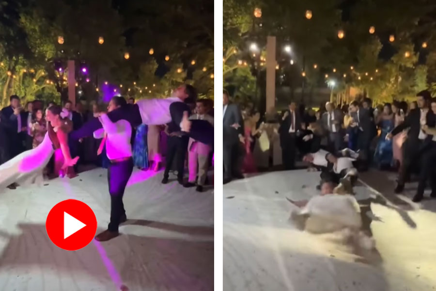 Bride and groom tried helicopter dance and fell, video goes viral dgtl