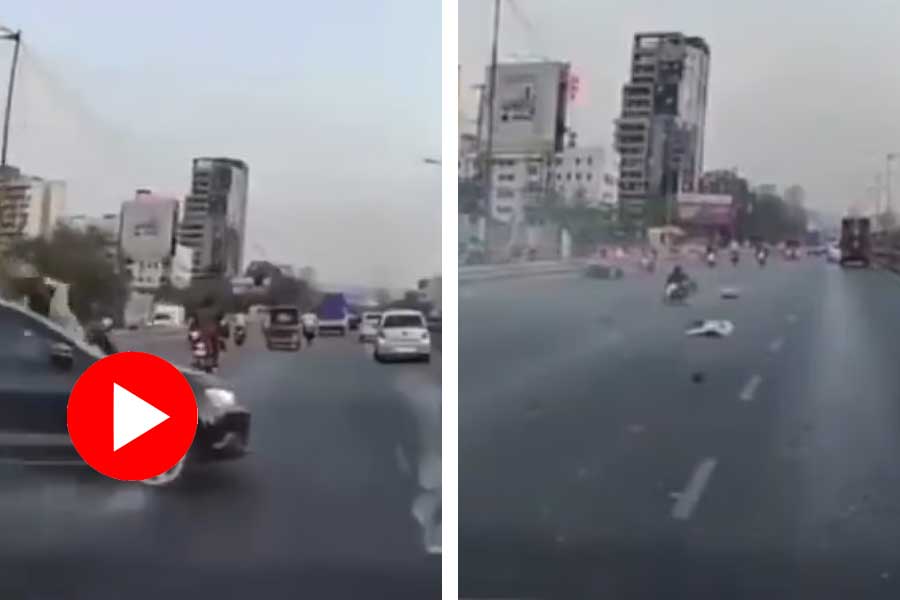 bikers had a narrow escape hit by a speeding car