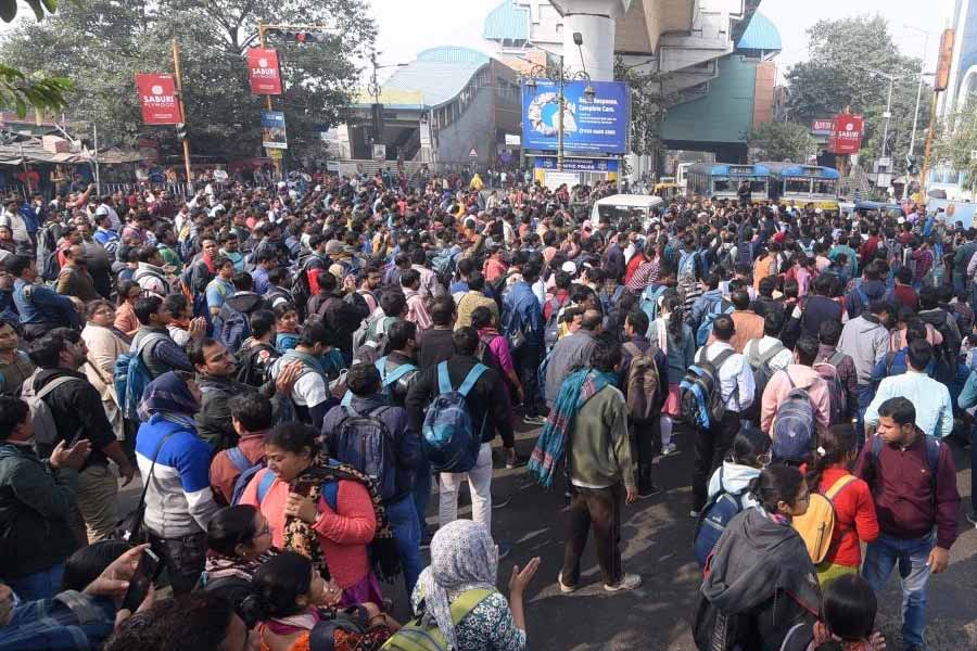 The teachers staged the Bikash Bhavan demanding the exclusion of the ineligibility