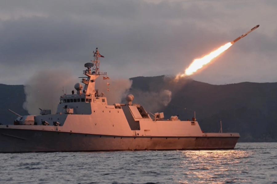 Kim Jong un North Korean Supreme Leader reveals largest ever warship armed with vertical launch nuclear missile system 