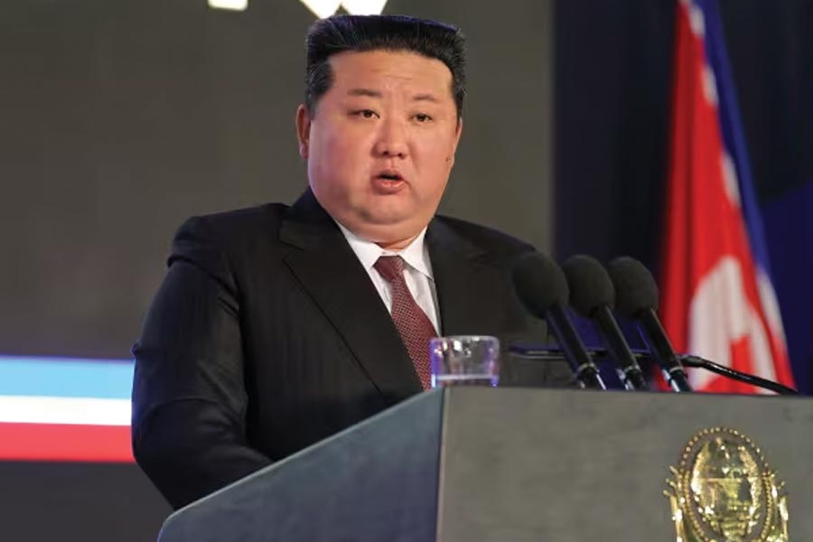 Kim Jong un North Korean Supreme Leader reveals largest ever warship armed with vertical launch nuclear missile system 