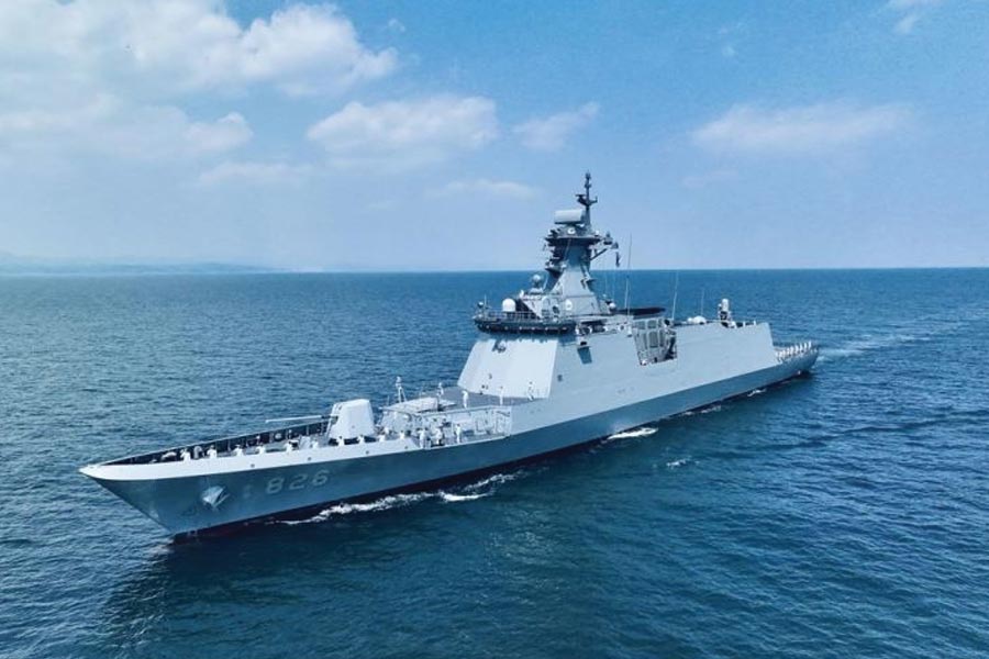 Kim Jong un North Korean Supreme Leader reveals largest ever warship armed with vertical launch nuclear missile system 