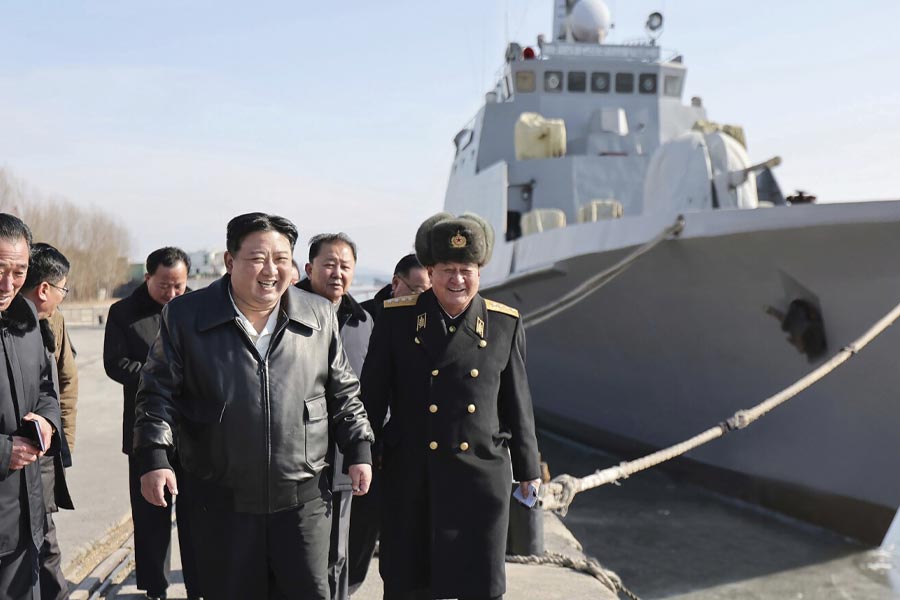 Kim Jong un North Korean Supreme Leader reveals largest ever warship armed with vertical launch nuclear missile system 