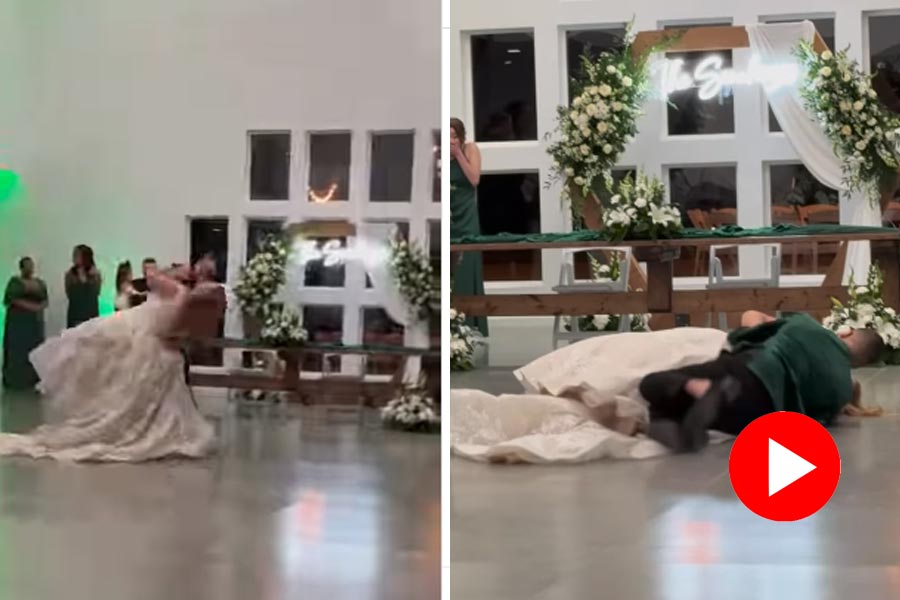 Groom falls on bride while dancing, video goes viral dgtl