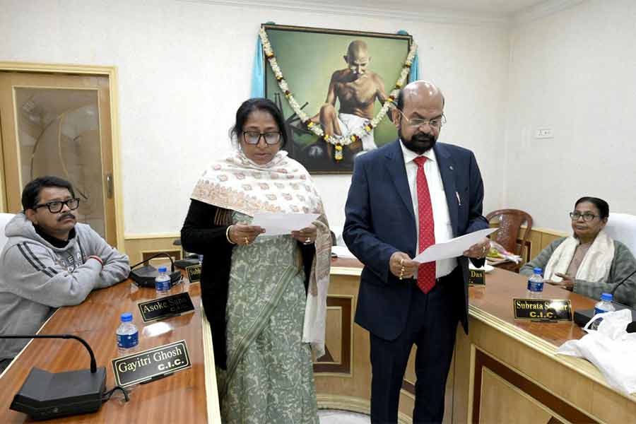 Chaitali Ghosh Sarkar, wife of deceased TMC Leader Dulal Sarkar took oath as chairman in council of English Bazar Municipality