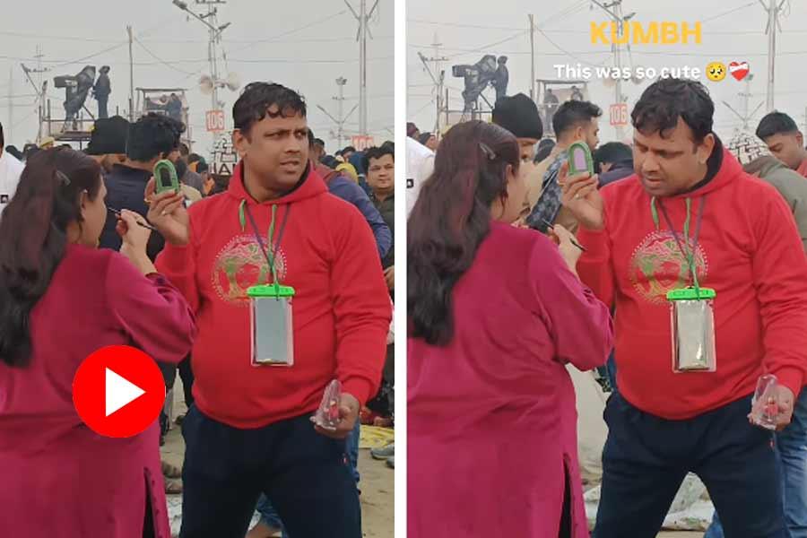 Husband holds mirror for wife’s makeup at Maha Kumbh Mela, video goes viral dgtl