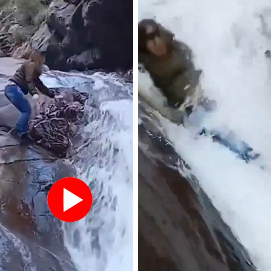 female tourist is flowed away