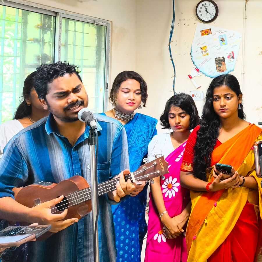 Students and researchers began the program by singing Atul Prasad Sen's "Moder Garab Moder Asha Gaan".