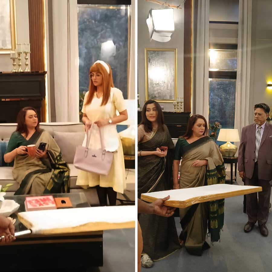 সেটে বিদীপ্তা চক্রবর্তী, ঊষসী রায়, মাফিন চক্রবর্তী, অনিন্দ্য সরকার।