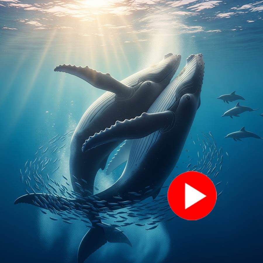 Video shows two orcas kissing each other under water