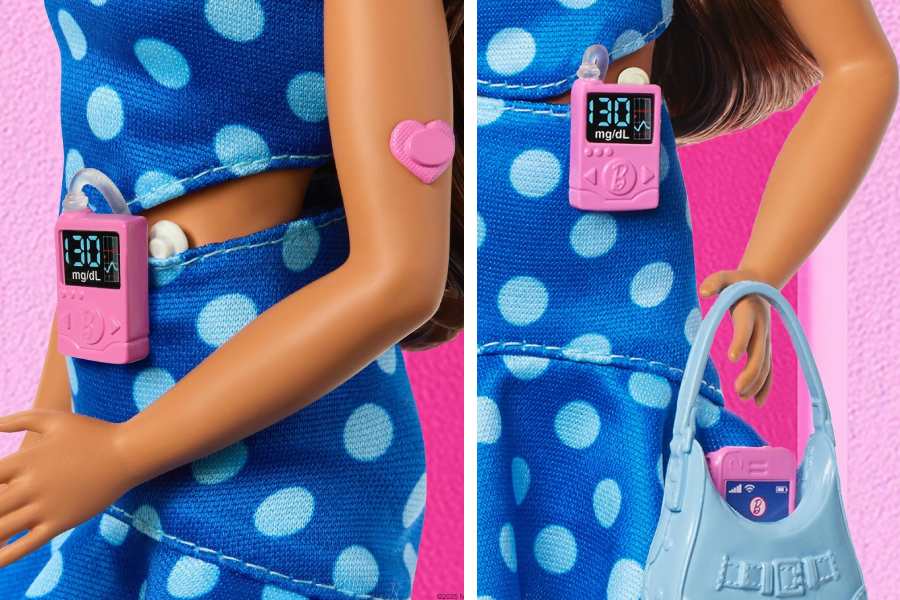 হাতে হার্টের আকৃতির গ্লুকোজ় মনিটর। কোমরে গোঁজা ইনস্যুলিন পাম্প। 