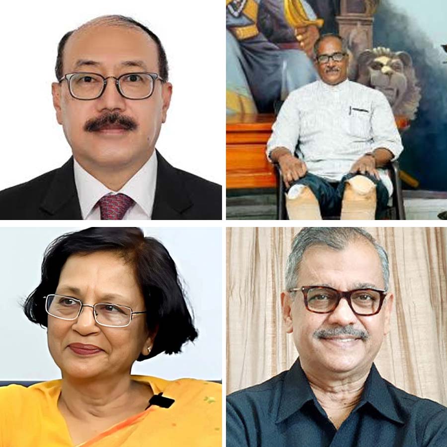 Rajya Sabha Members | রাজ্যসভায় রাষ্ট্রপতি মনোনীত ৪ সদস্যের নাম ঘোষণা রাইসিনা হিলসের, তাঁরা কারা? 1 (বাঁ দিকের উপরে) হর্ষবর্ধন শ্রিংলা, (ডান দিকে উপরে) সি. সদানন্দন মাস্টার, (বাঁ দিকে নীচে) মীনাক্ষী জৈন, (ডান দিকে নীচে) উজ্জ্বল নিকম