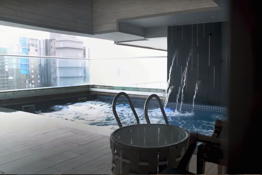 অ্যাপার্টমেন্টের ভিতরেই সুইমিং পুল।