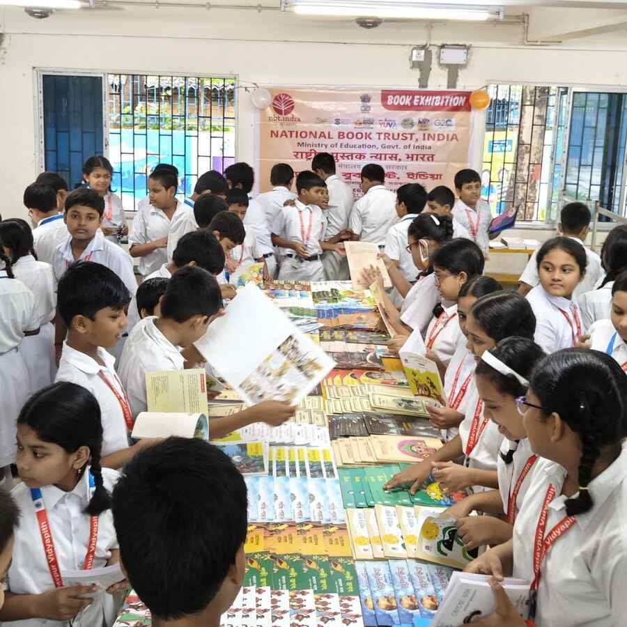 Students at the book fair at Jadavpur Vidyapith.