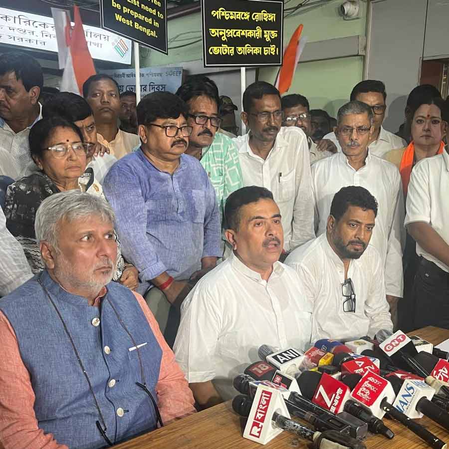 LOP West Bengal Suvendu Adhikari and other BJP MLAs visit CEO office, give memorandum on voter list