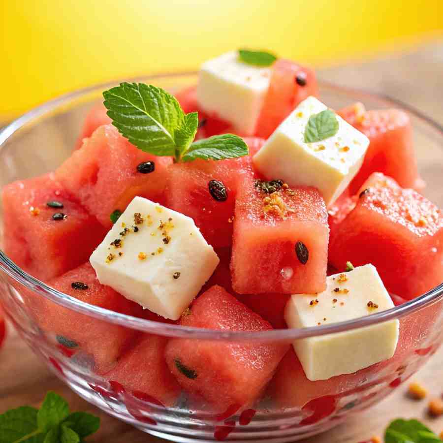 তরমুজ, পনির ও পুদিনার স্যালাড।