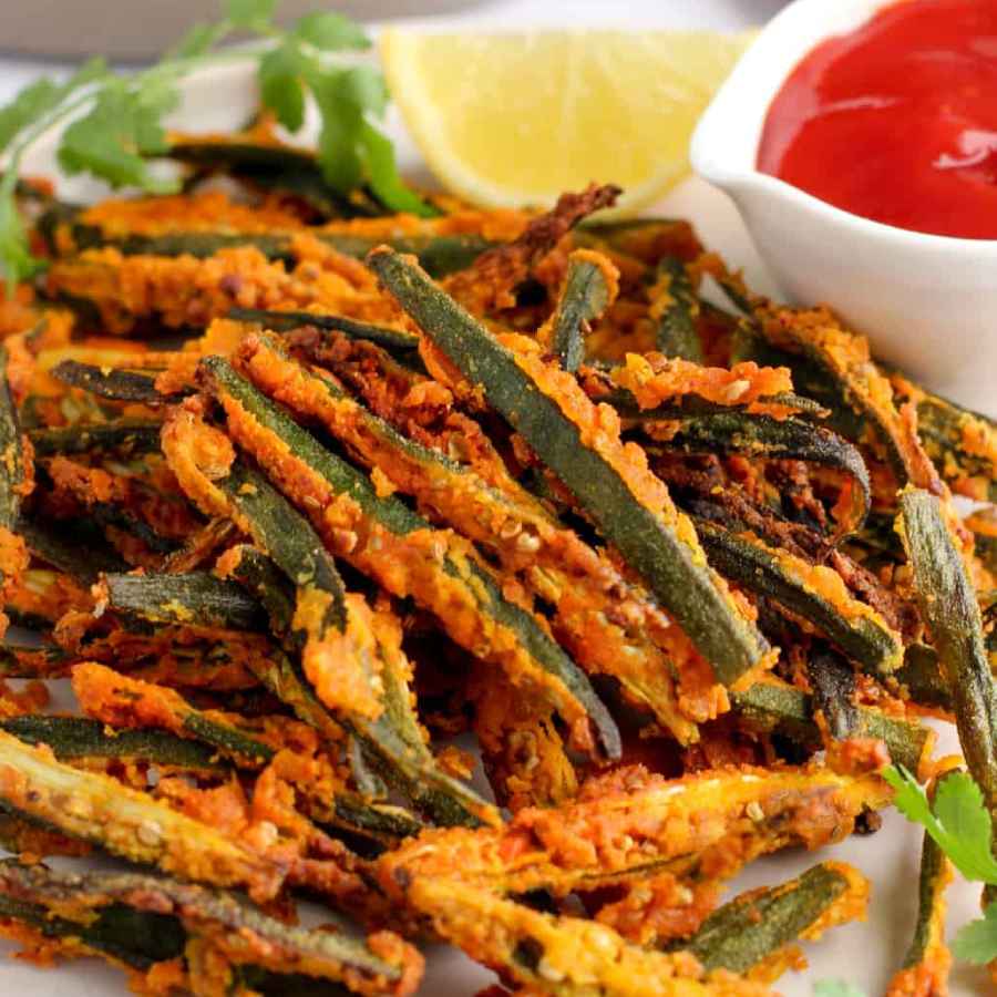 A recipe of bhindi or okra aka ladies finger that can be served as crispy snack dgtl